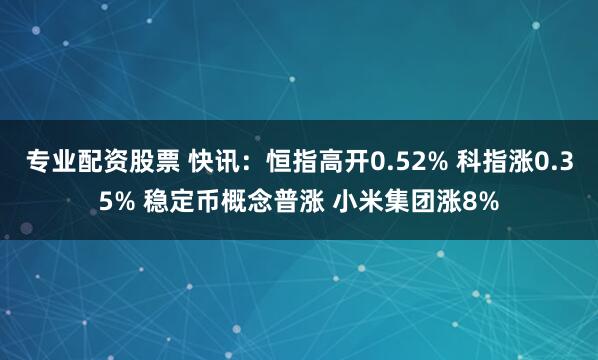 专业配资股票 快讯：恒指高开0.52% 科指涨0.35% 稳定币概念普涨 小米集团涨8%